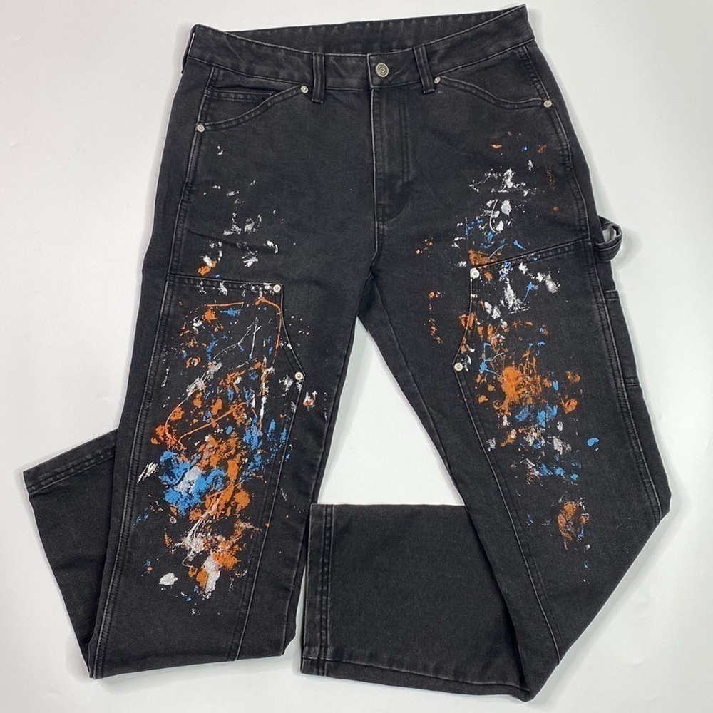 No Boundaries Black Paint Splatter Straight Leg Denim Carpenter Jeans 32x32